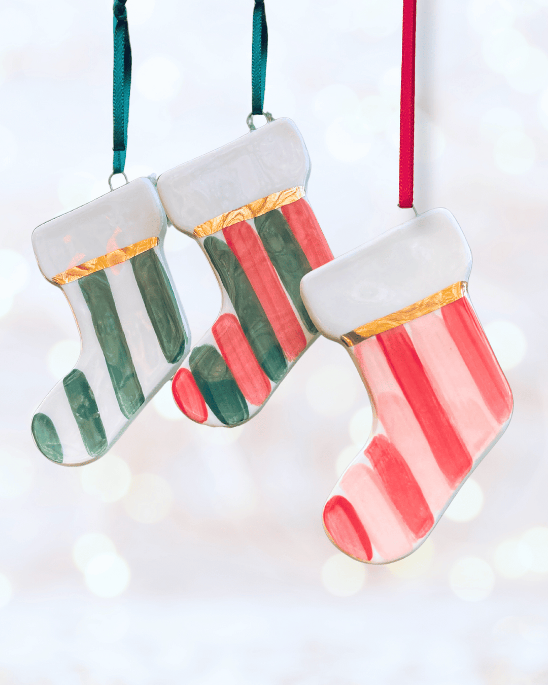 Set of 3 Stripe Christmas Stocking ornaments