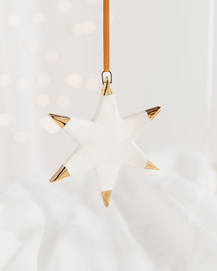 White Star with gold tips Christmas Ornament