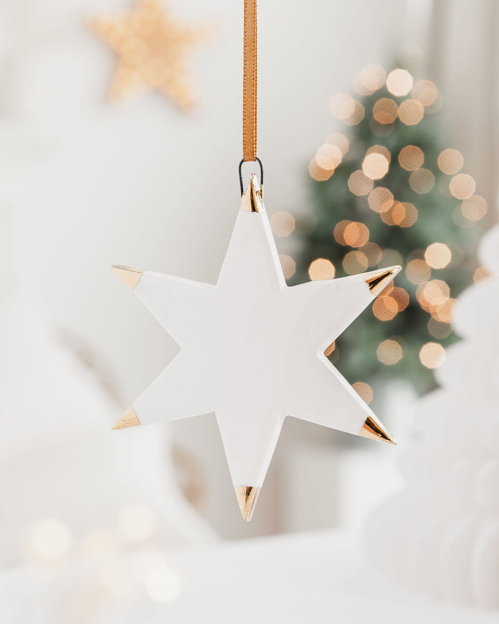 White Star with gold tips Christmas Ornament