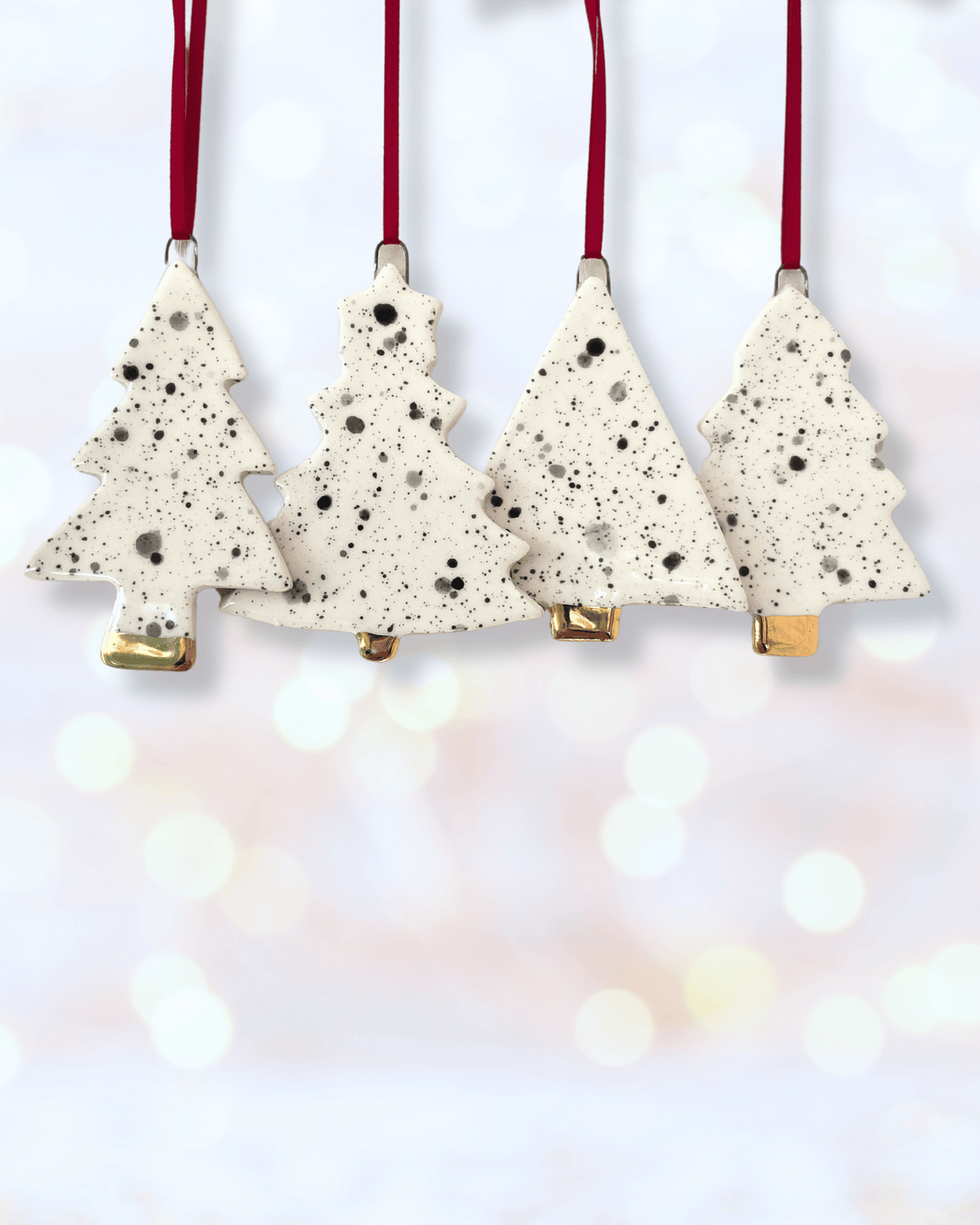 Set 4 Spotty and Gold Christmas Tree Ornaments