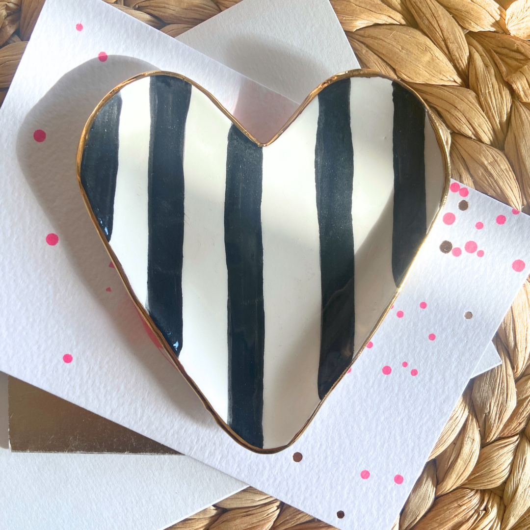 Black Stripey Heart Trinket dish