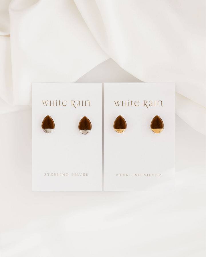 Brown Teardrop Studs