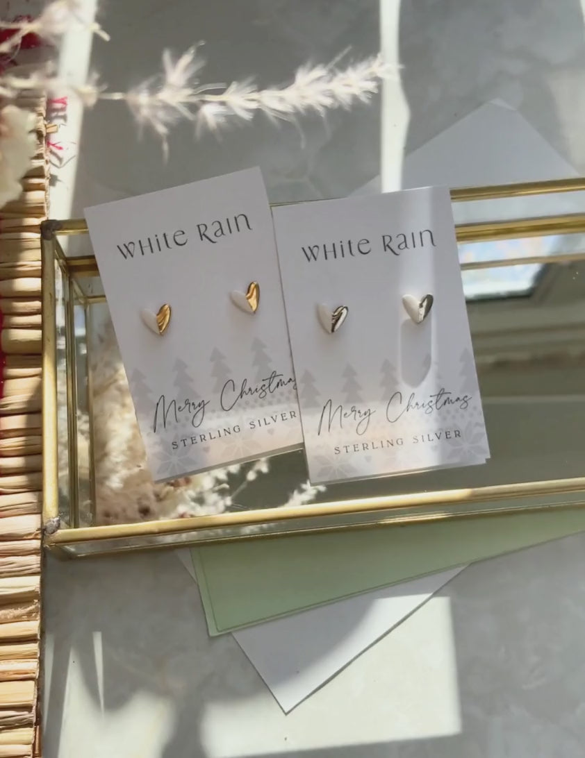 Merry Christmas stud earrings with platinum lustre