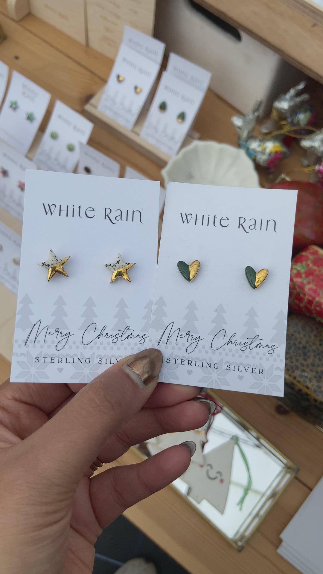 Merry Christmas Ceramic stud earrings with gold lustre