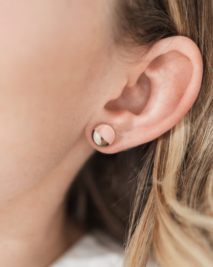 Ceramic stud earrings with gold lustre on a Happy Mother's Day Earring card