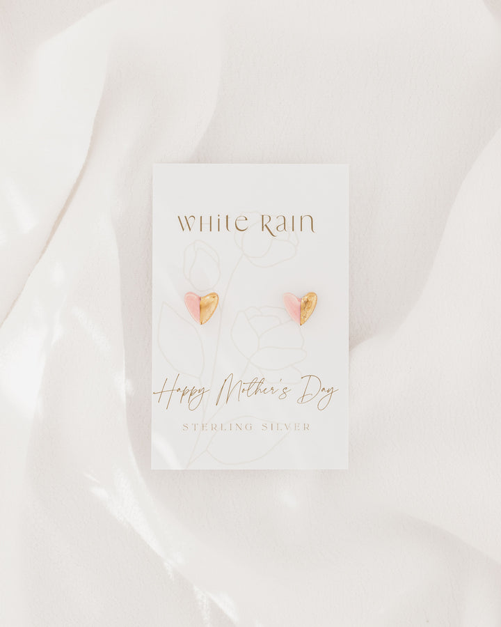 Ceramic stud earrings with gold lustre on a Happy Mother's Day Earring card