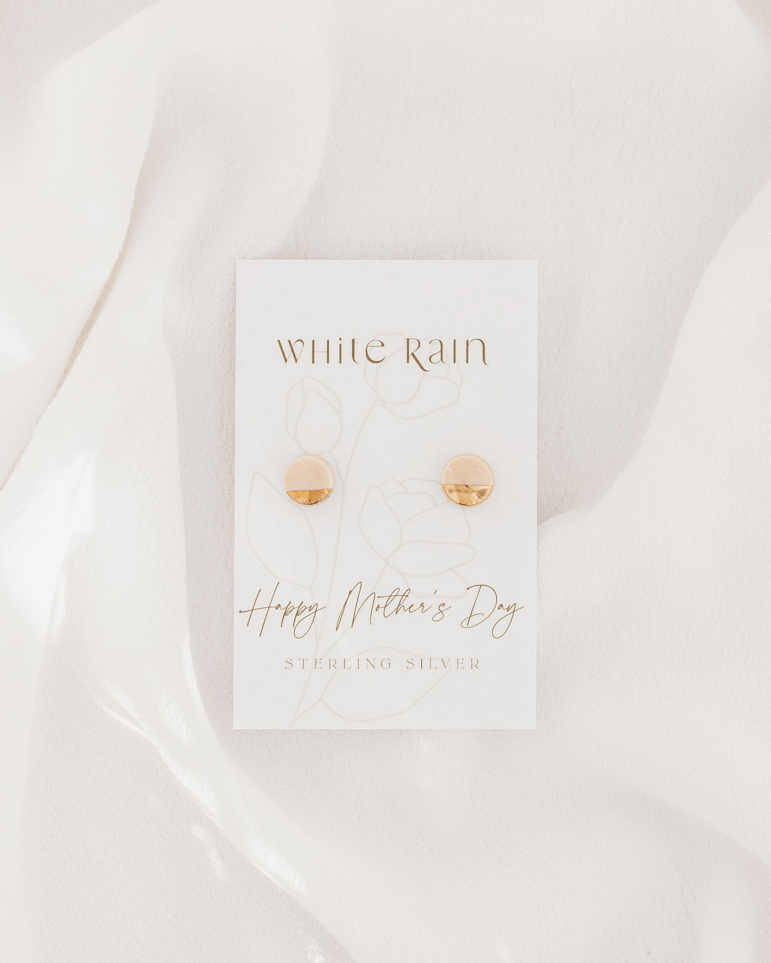 Ceramic stud earrings with gold lustre on a Happy Mother's Day Earring card