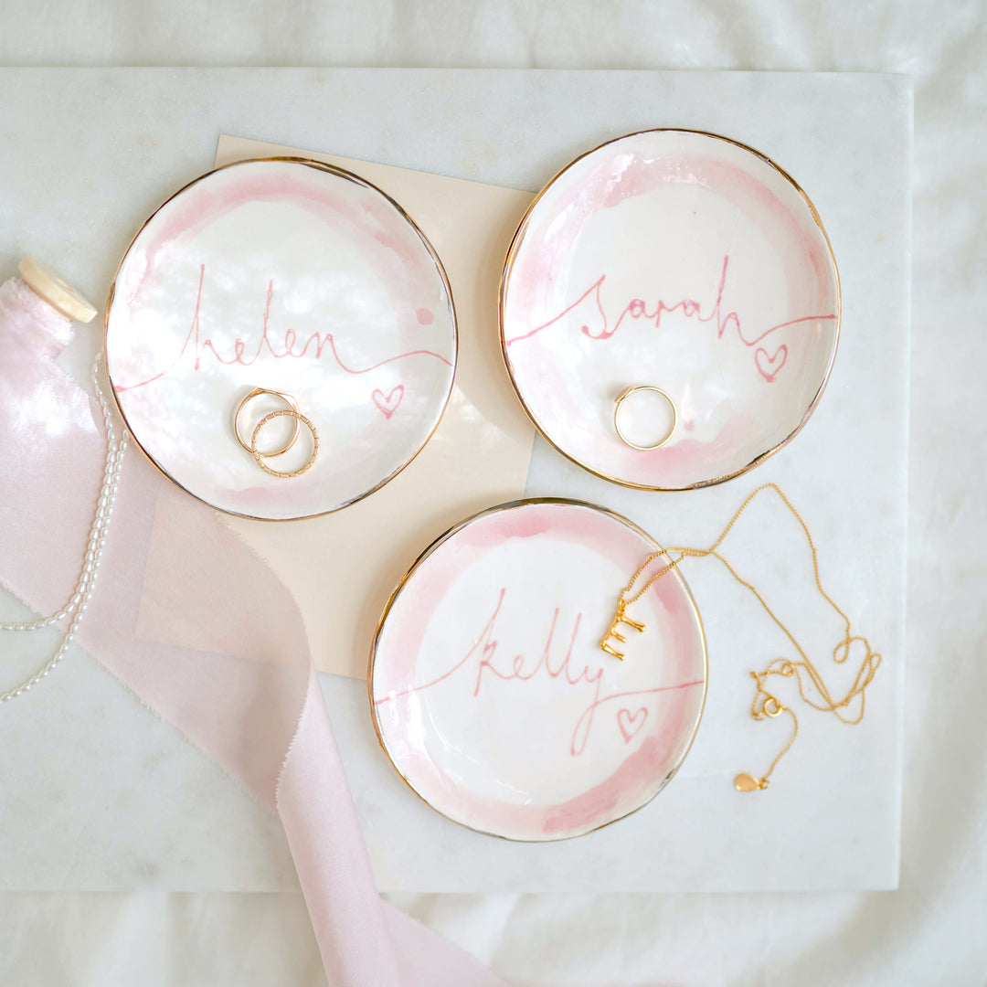 Personalised Watercolour Style Painted Bridesmaid Trinket dish and earrings gift set
