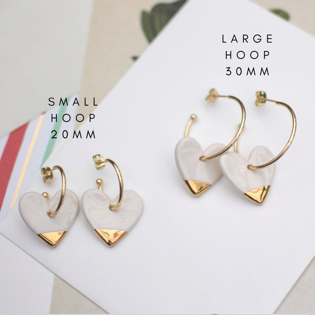 *LIMITED availability* New White Ceramic Heart Charm with LARGE Hoops (choice of gold/platinum)