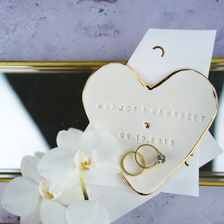 Celebration trinket dish personalised with names and date