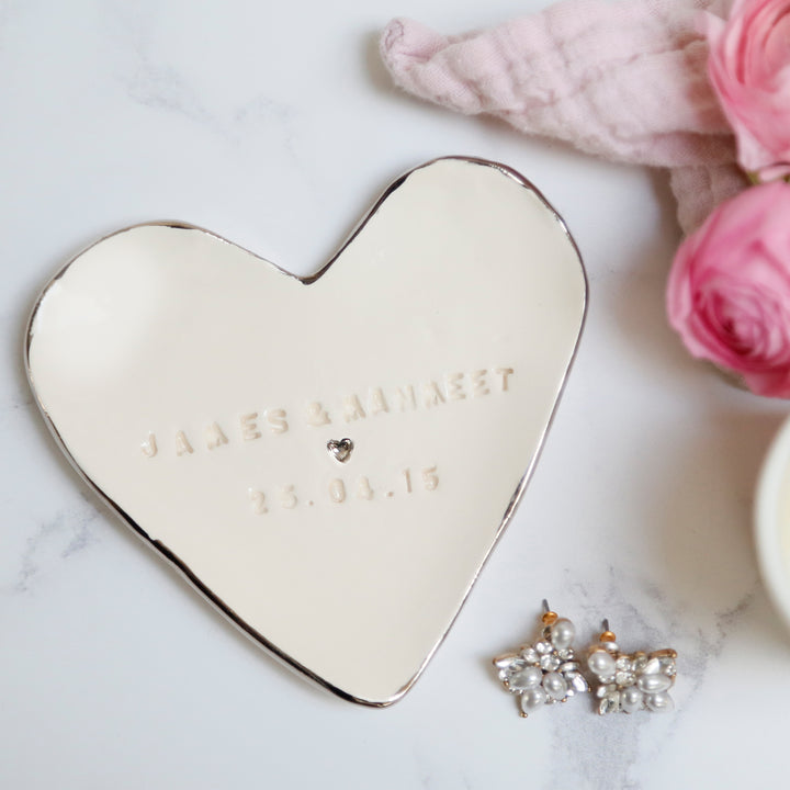 Celebration trinket dish personalised with names and date
