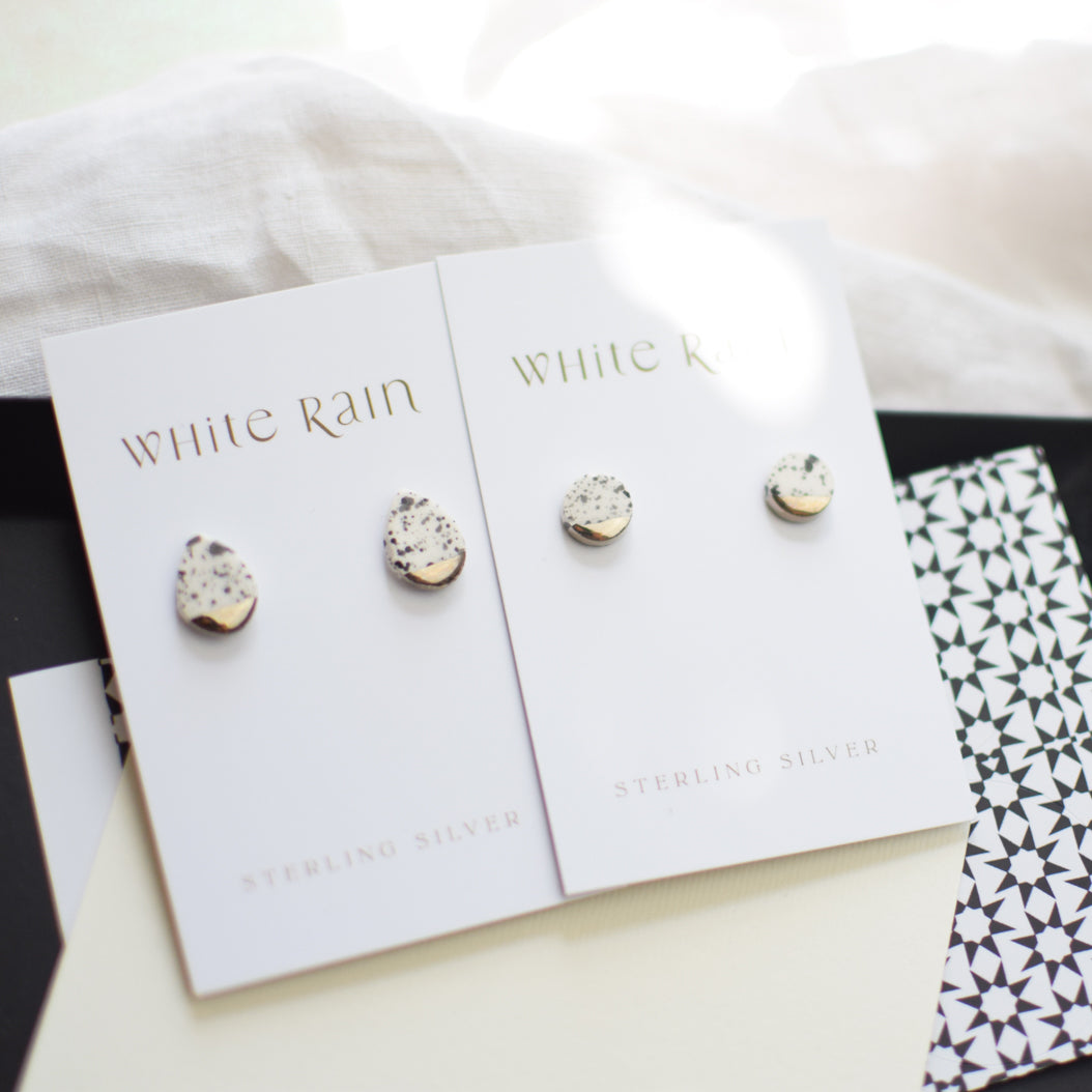 Black and White spotty Ceramic Stud Earrings
