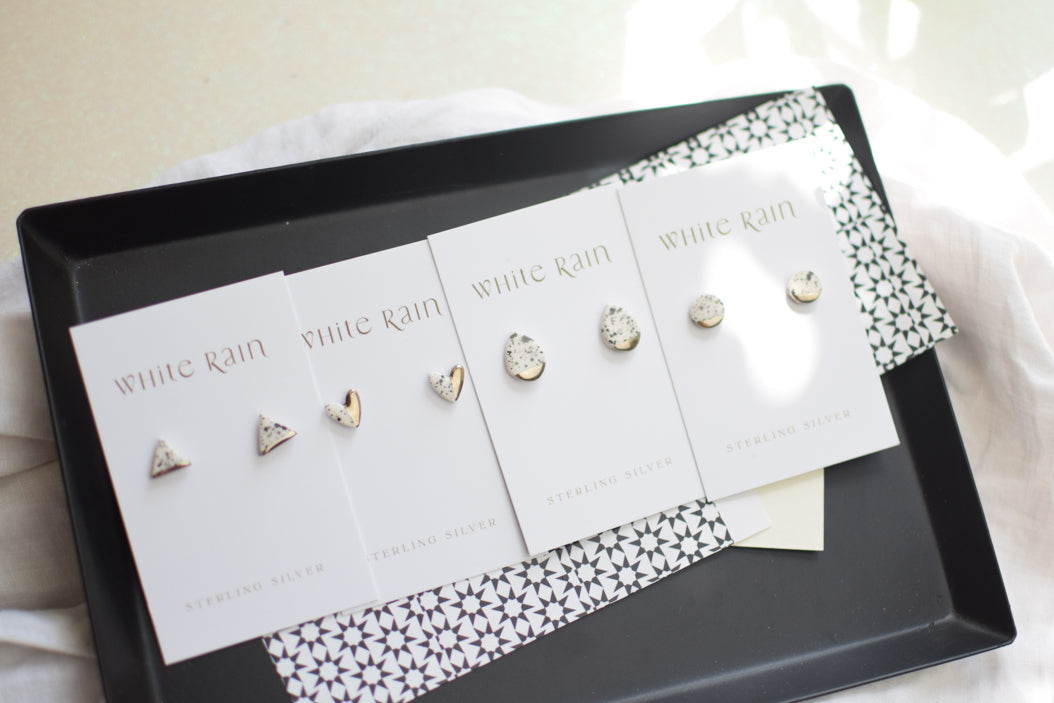 Black and White spotty Ceramic Stud Earrings
