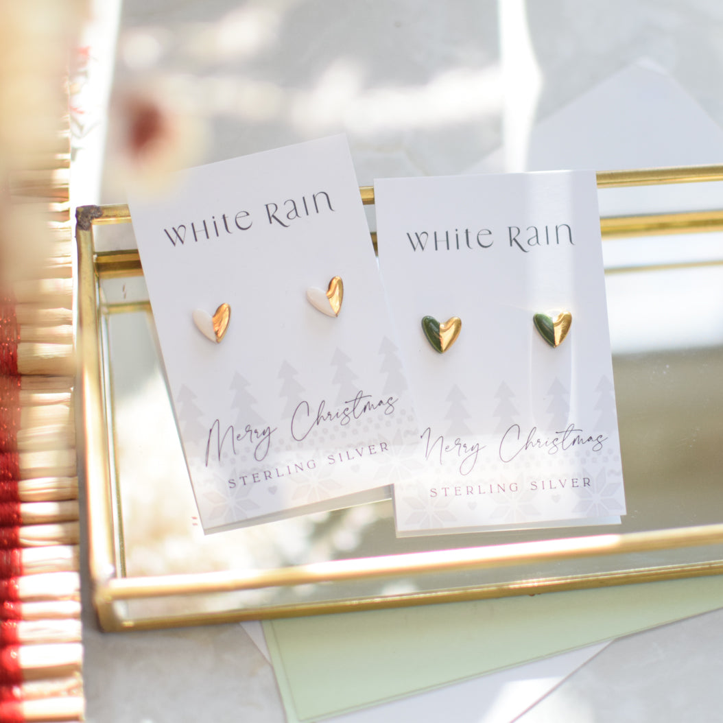 Merry Christmas Ceramic stud earrings with gold lustre