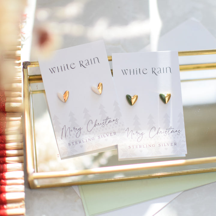 Merry Christmas Ceramic stud earrings with gold lustre