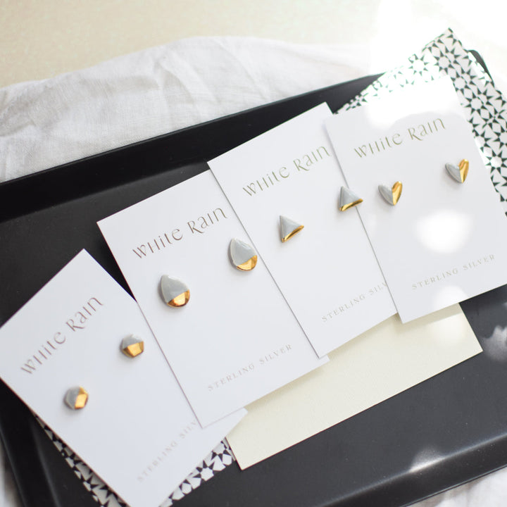 Ceramic stud earrings with gold lustre on a Happy Mother's Day Earring card