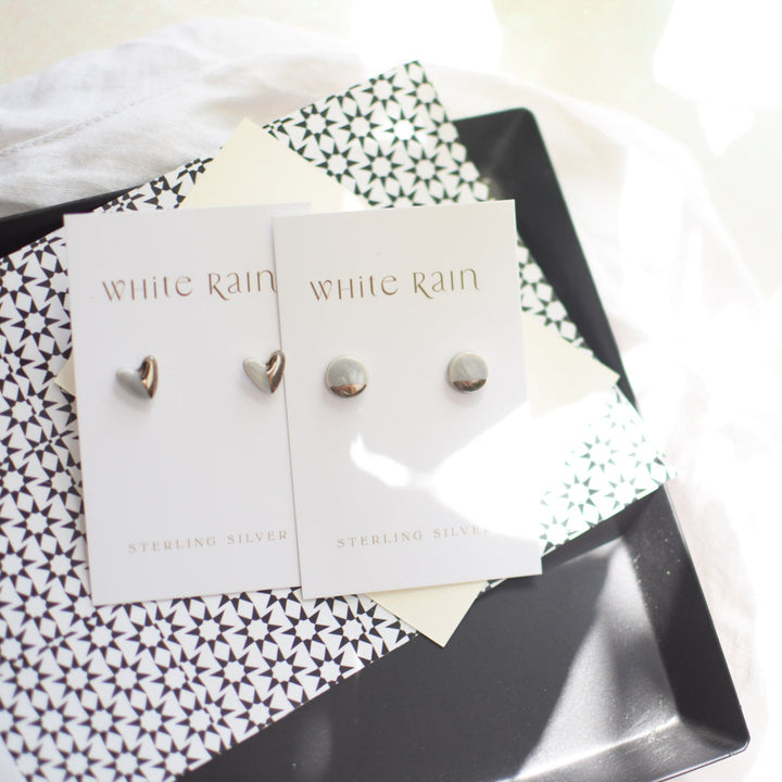 Ceramic stud earrings with platinum lustre on a Happy Mother's Day earring card