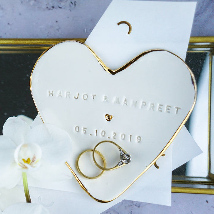 Celebration trinket dish personalised with names and date