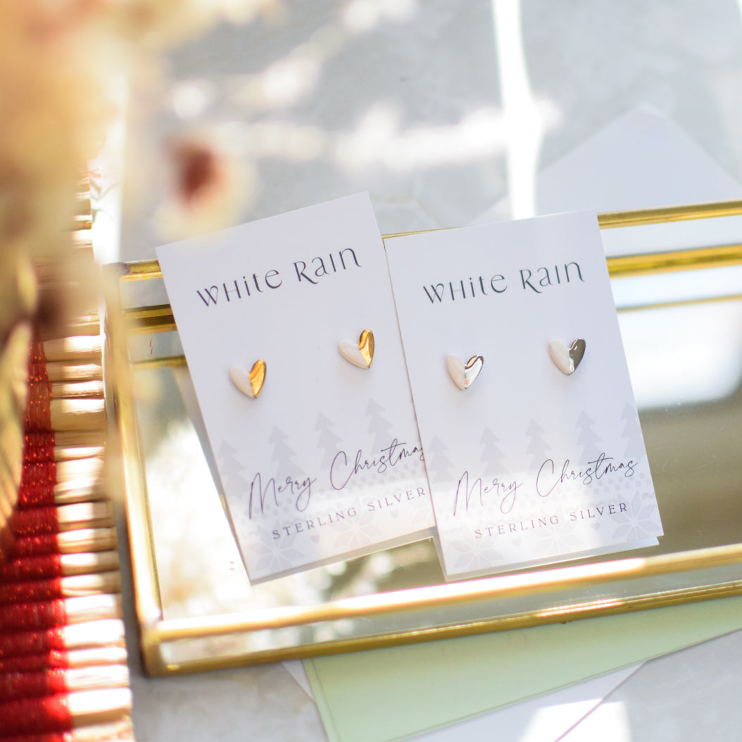Merry Christmas Ceramic stud earrings with gold lustre