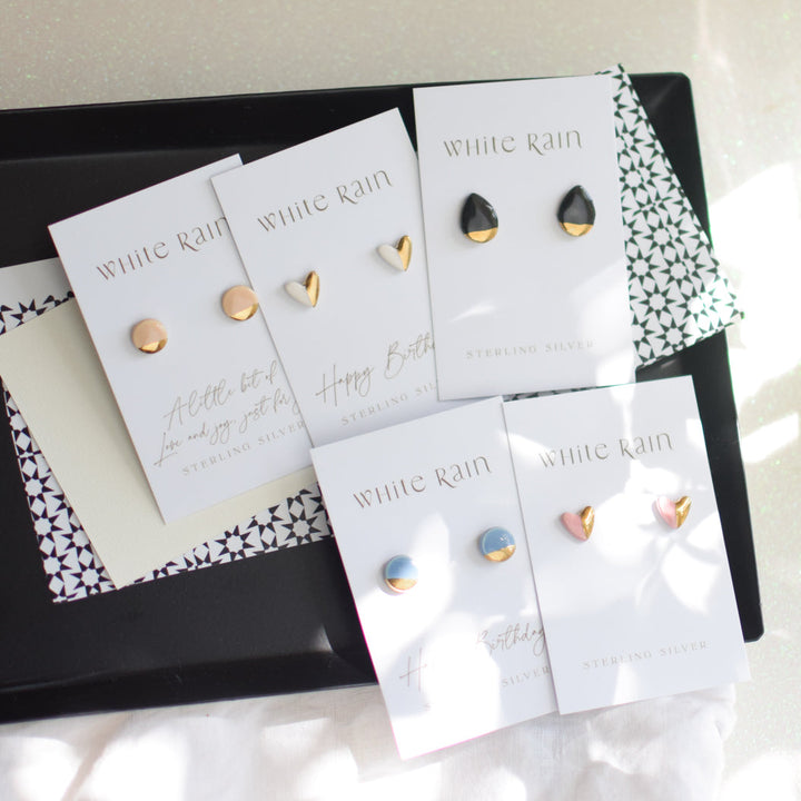 Merry Christmas Ceramic stud earrings with gold lustre