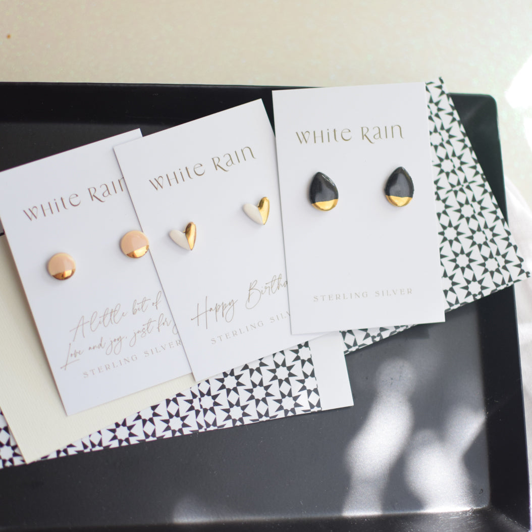 Ceramic stud earrings with gold lustre – White Rain Designs