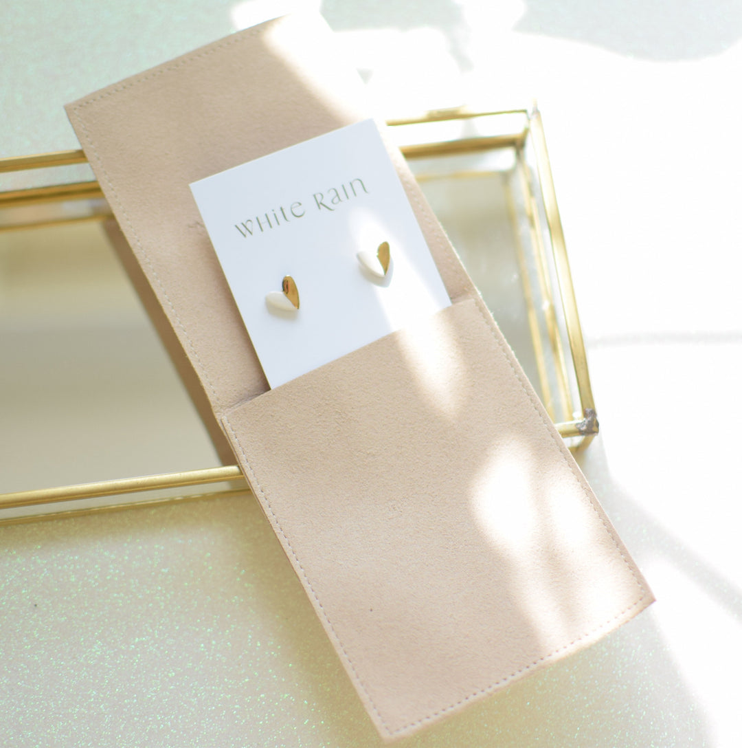 Ceramic stud earrings with platinum lustre on a Happy Mother's Day earring card