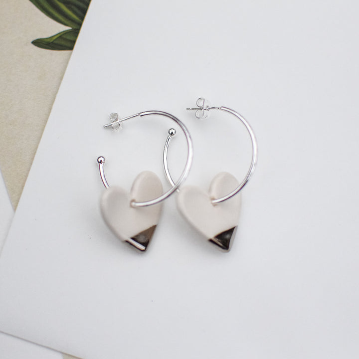 *LIMITED availability* New White Ceramic Heart Charm with LARGE Hoops (choice of gold/platinum)