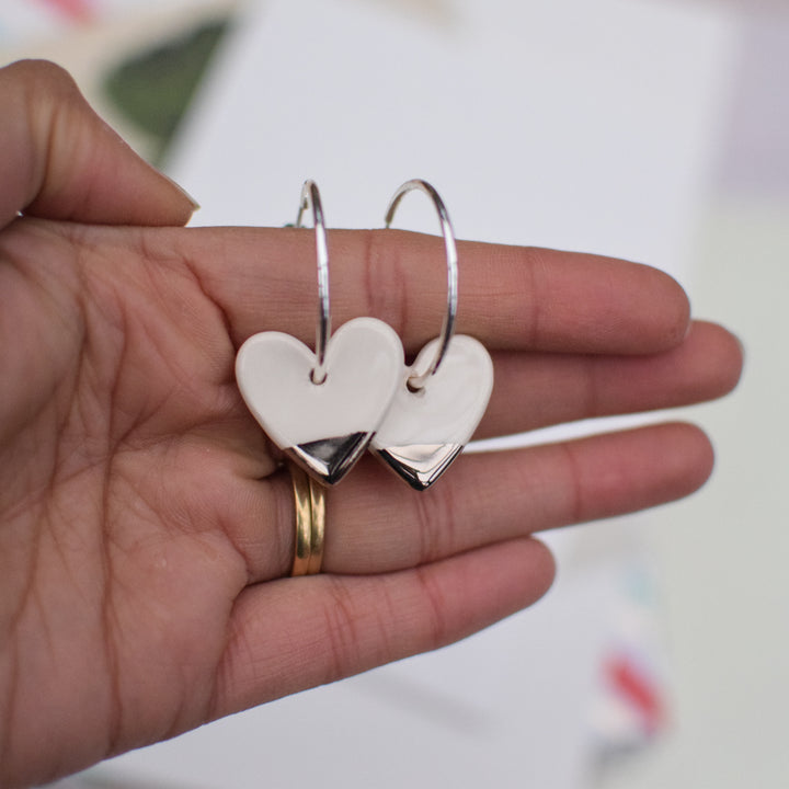*LIMITED availability* New White Ceramic Heart Charm with LARGE Hoops (choice of gold/platinum)