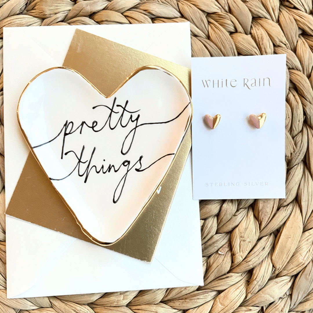 Pretty Things Heart Trinket dish and earrings Gift set