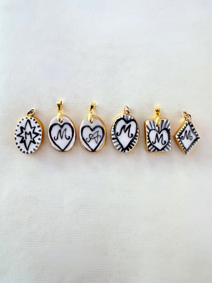 Personalised Initial Pendant with Star and Border - Oval