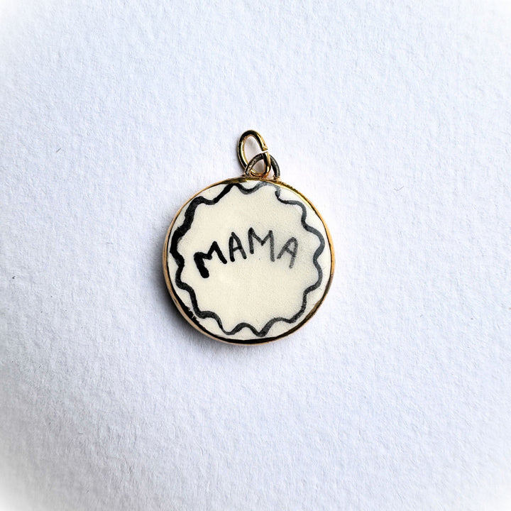 Black Mama Wavy Border Circle Pendant