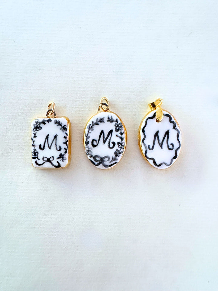 Personalised Initial Pendant with Floral Border - Rectangle