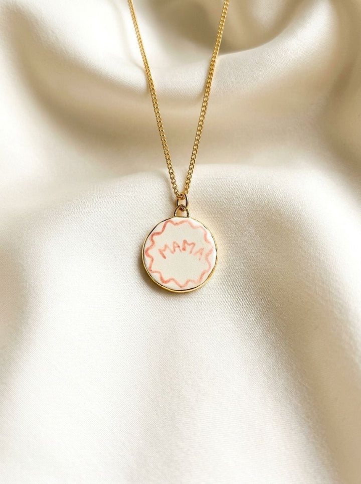 Pink Mama Wavy Border Circle Pendant