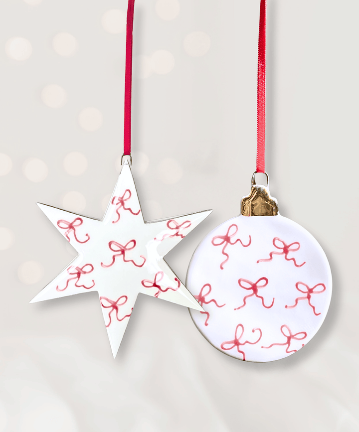 Set of 2 Christmas Ornaments with small red bows
