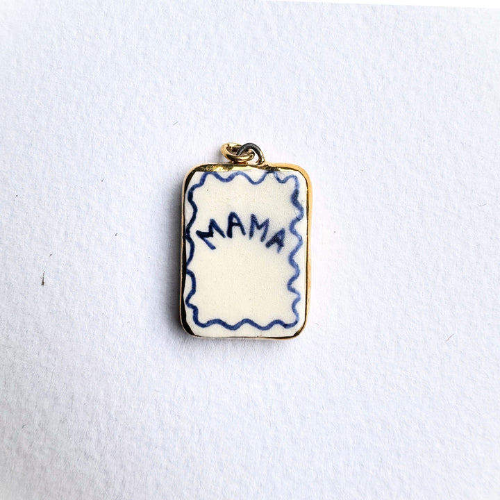 Blue Wavy Mama Border Rectangle Pendant