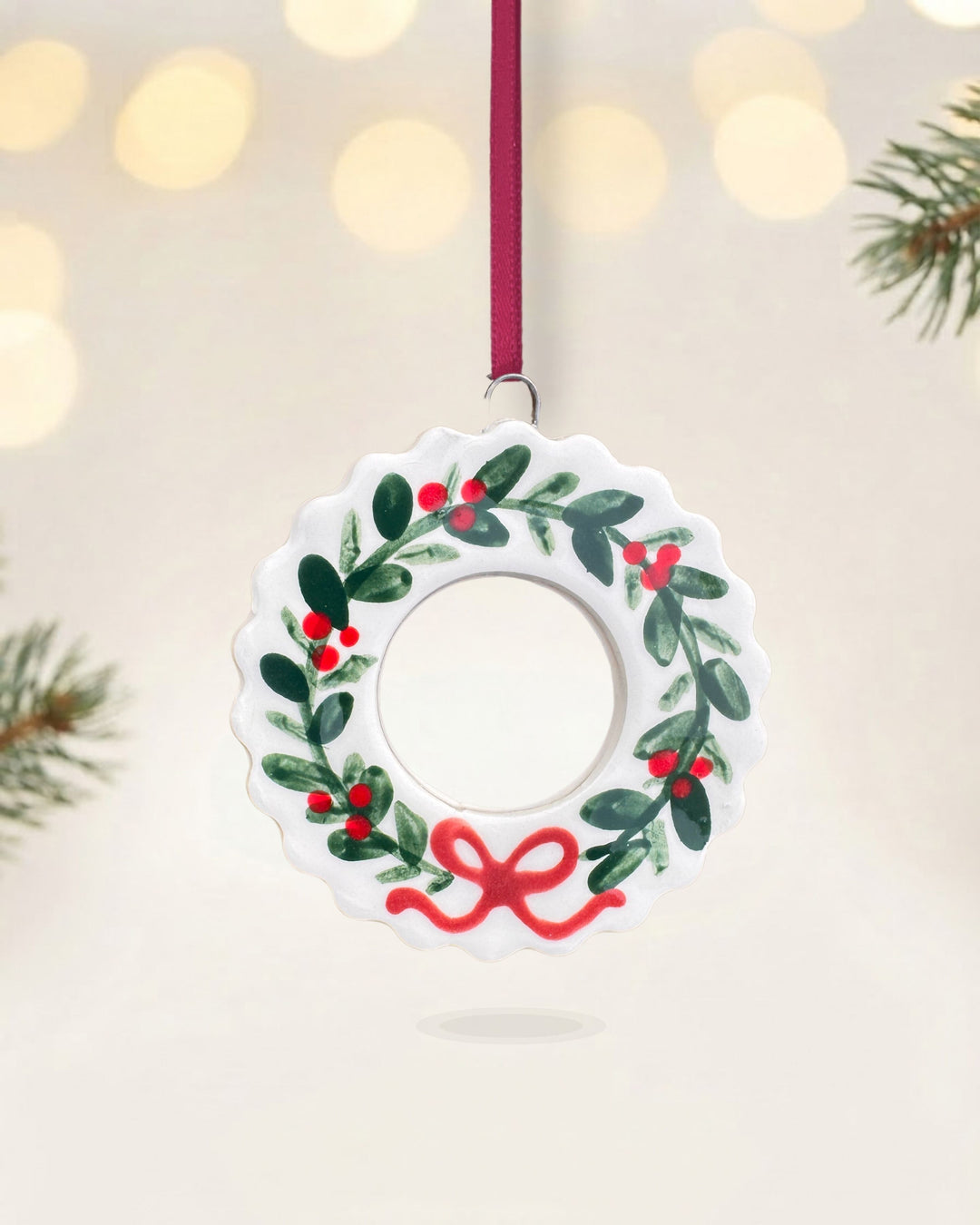 Christmas Wreath Ceramic Ornament