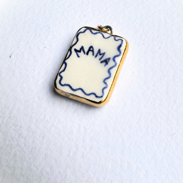 Blue Wavy Mama Border Rectangle Pendant