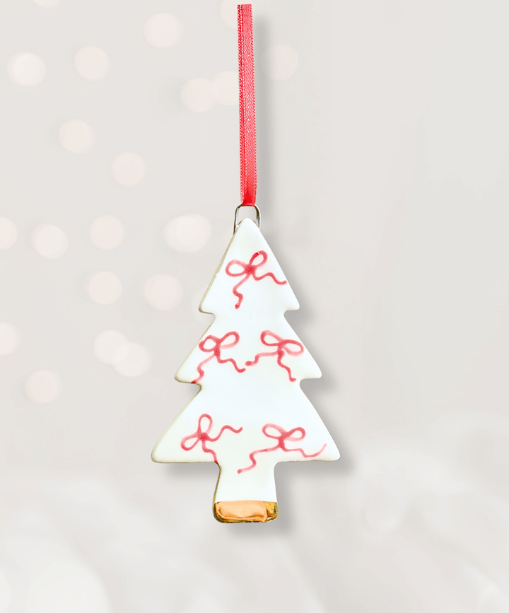 Set 4 Christmas Tree Ornaments with Small Red Bows