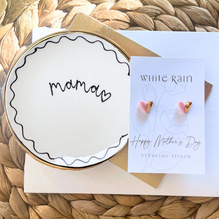Black Mama Trinket dish and stud earrings on a Mothers Day card