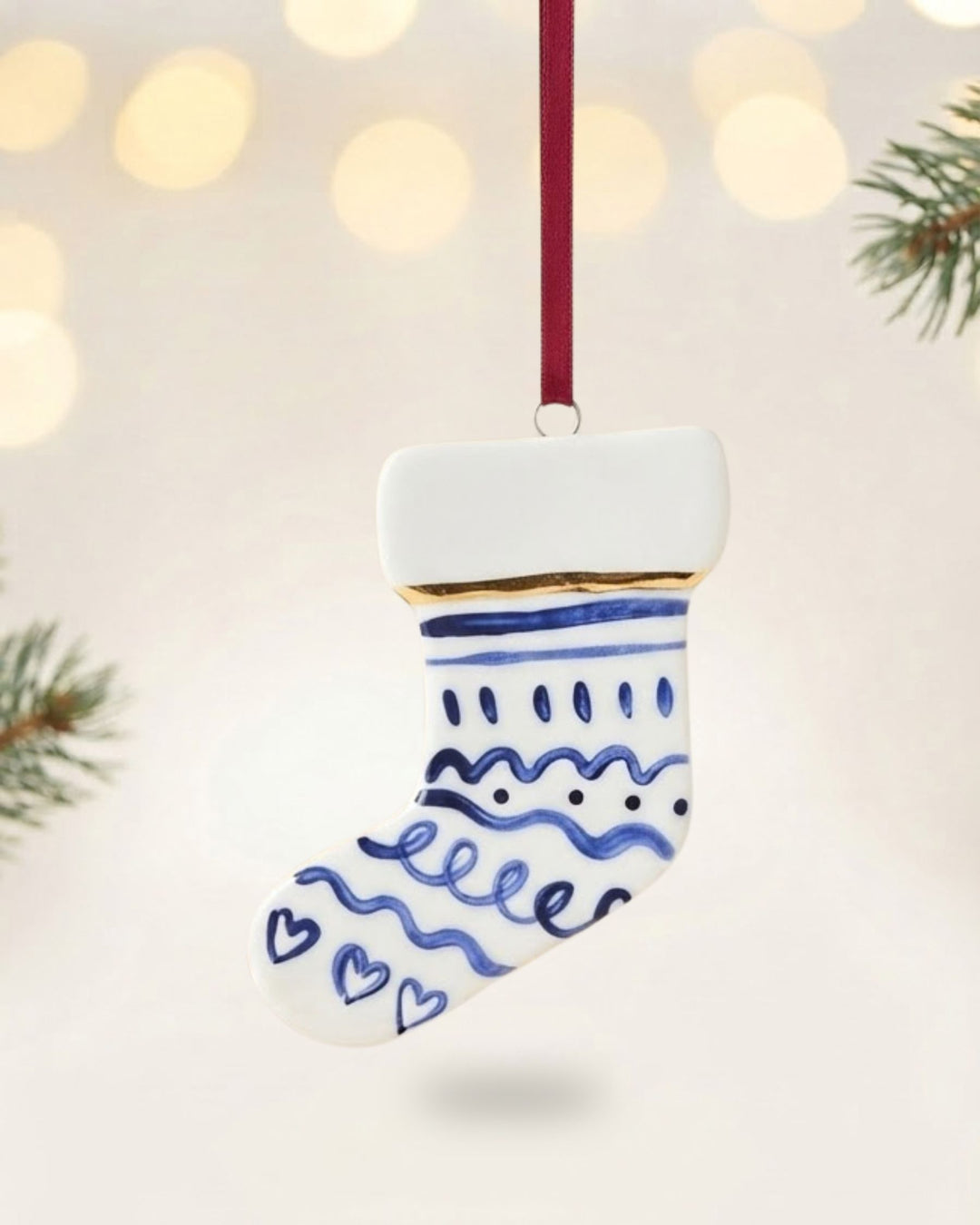 Set of 2 Ornaments with blue pattern