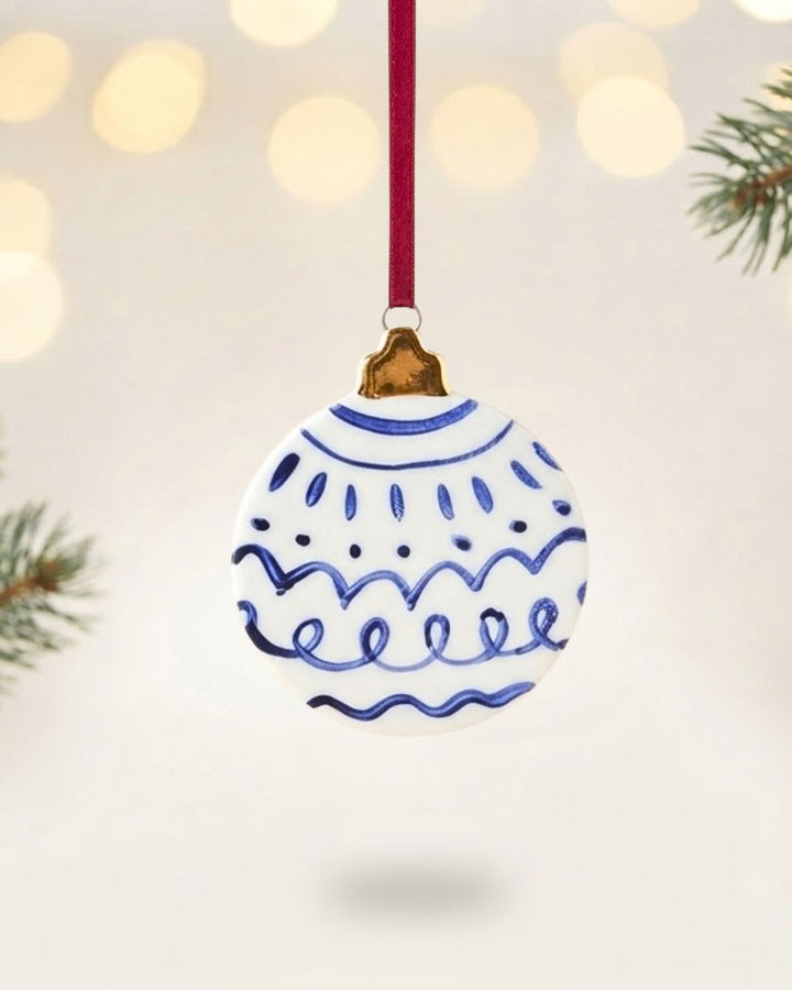 Set of 2 Ornaments with blue pattern