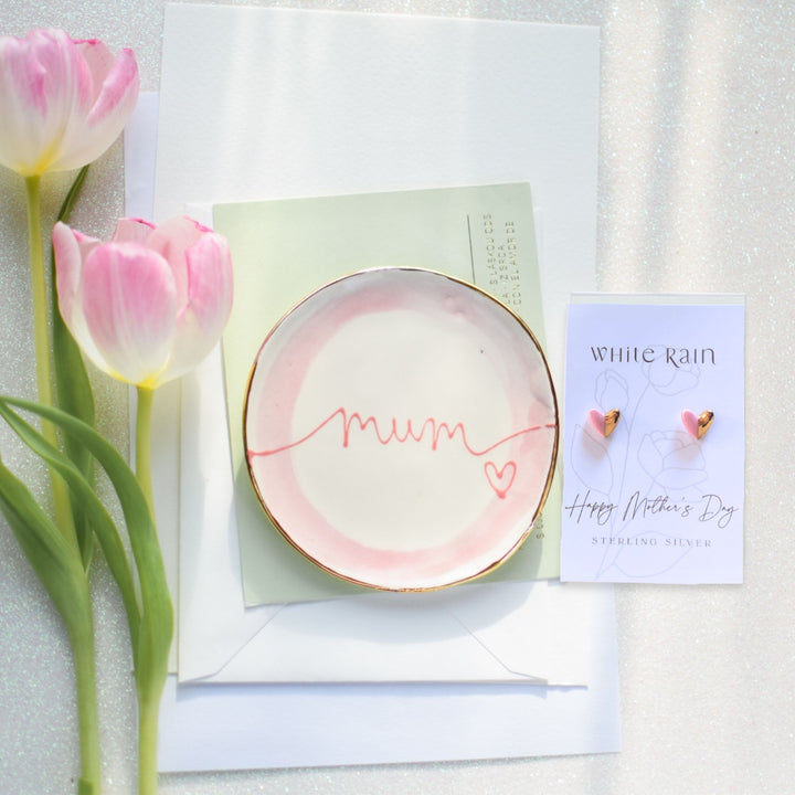 Mum Trinket dish and stud earrings on a Mothers Day presentation card