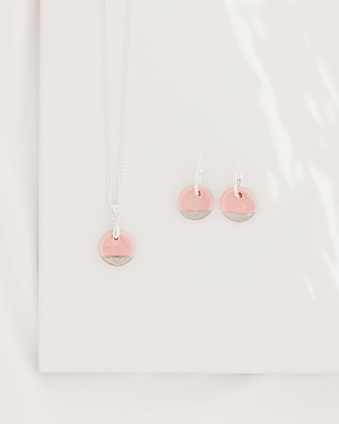 *New* Circle Shaped Ceramic pendant necklace and huggies gift set