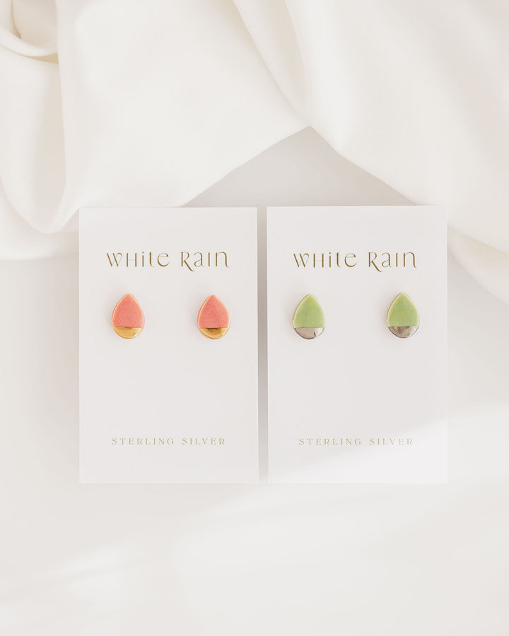*New Summer Colours* Ceramic stud earrings with gold or platinum lustre