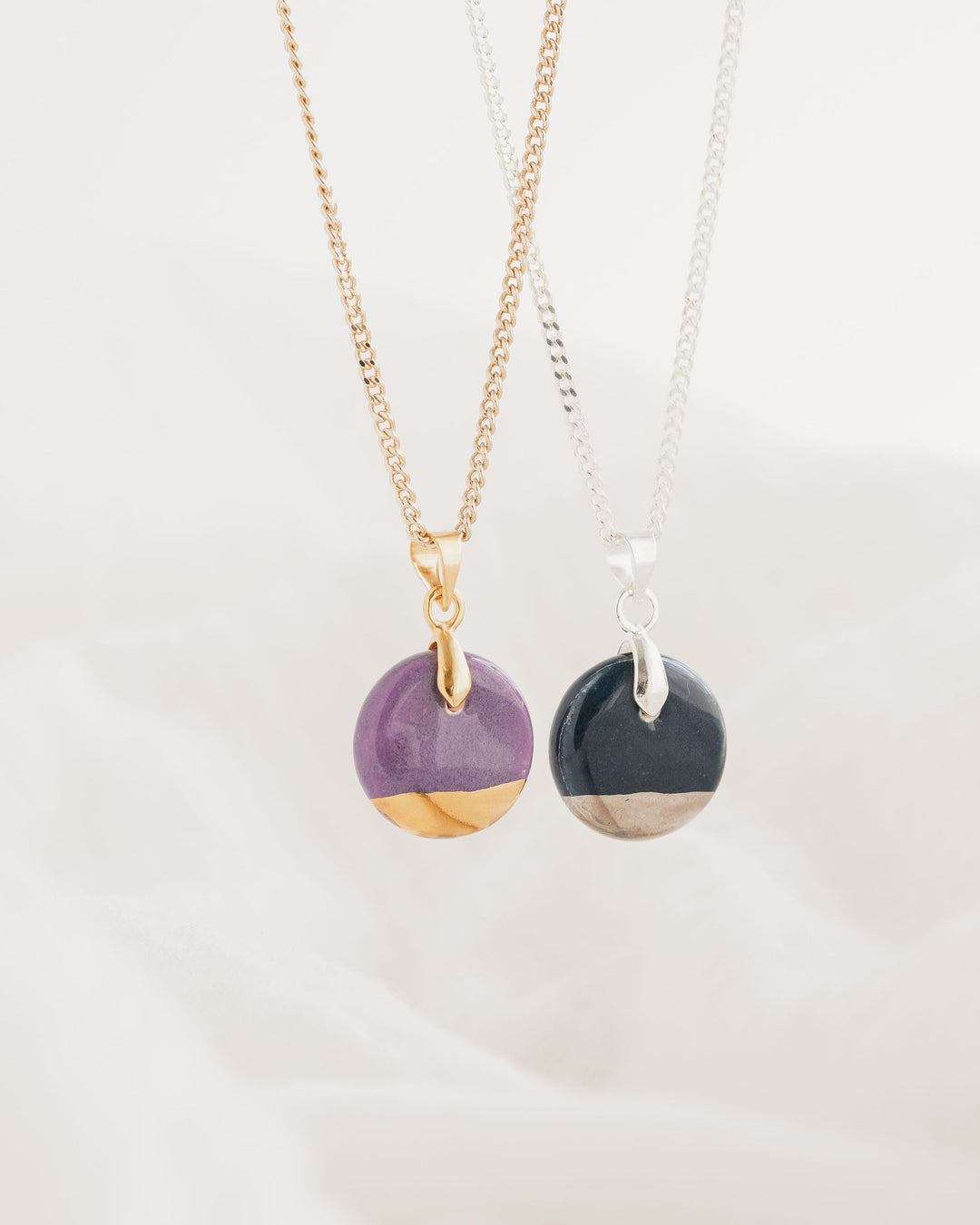 *New* Blue or Purple Circle shaped Ceramic pendant necklace
