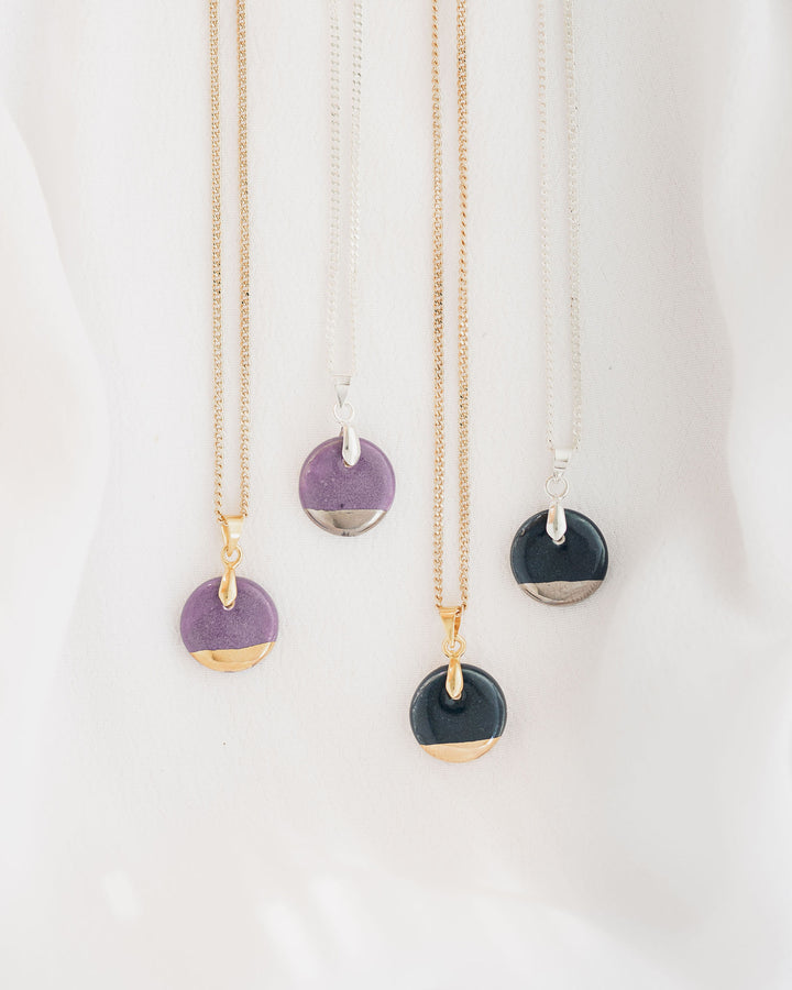 *New* Blue or Purple Circle shaped Ceramic pendant necklace