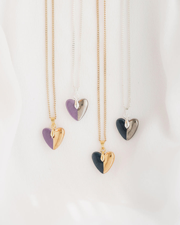 *New* Blue or Purple Heart shape Ceramic pendant necklace