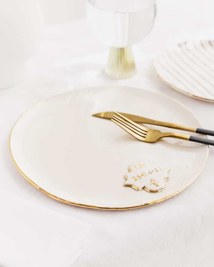 Personalised Large Serving Plate with Gold Flower Motif Stamp