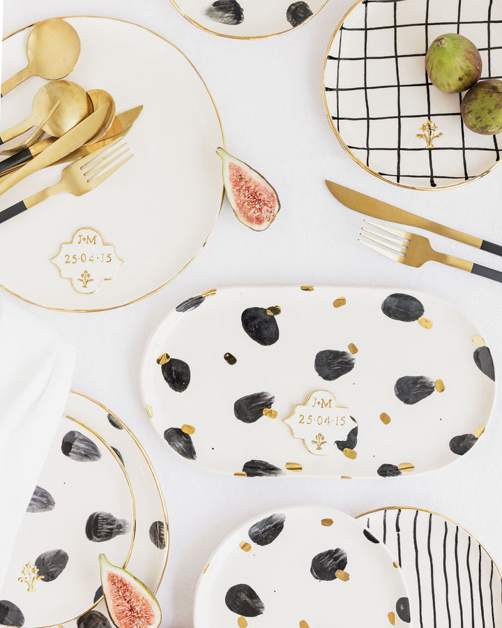 Personalised Oval Plate with Gold Flower Motif Stamp