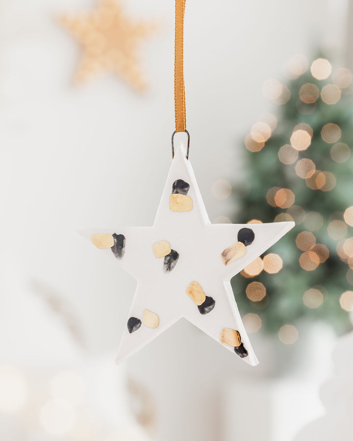 Black and Gold spotty star Christmas Ornament